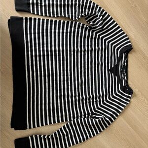 a.n.a Black and White Striped Crew Neck Sweater